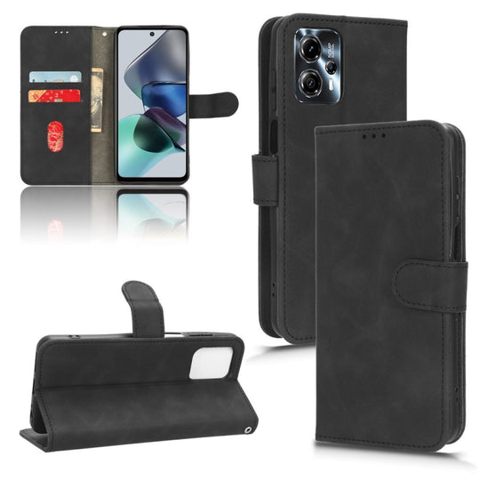 Pour Motorola Moto G13 / G23 / G53 Skin Feel Étui de téléphone en cuir à rabat magnétique (Noir)