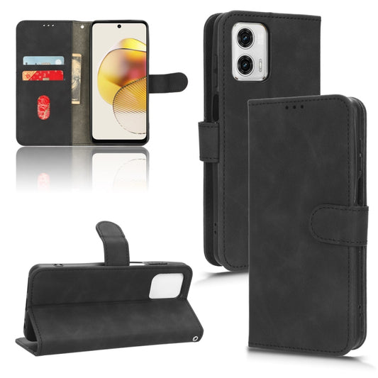 For Motorola Moto G73 5G Skin Feel Magnetic Flip Leather Phone Case(Black) - Motorola Cases by buy2fix | Online Shopping UK | buy2fix