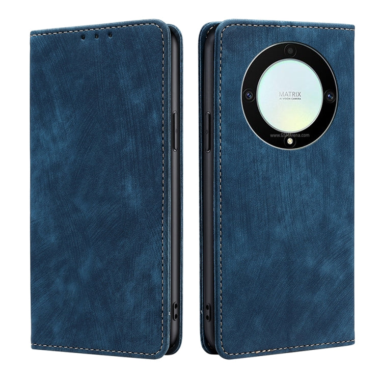 For Honor X9a 5G RFID Anti-theft Brush Magnetic Leather Phone Case(Blue) by buy2fix