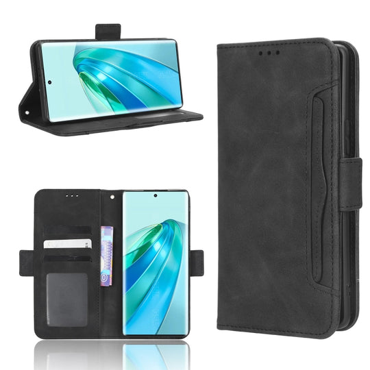 Pour Honor X9A / X40 / Magic5 Lite 5G Skin Feel Texture de veau Emplacements pour cartes Étui de téléphone en cuir (Noir)
