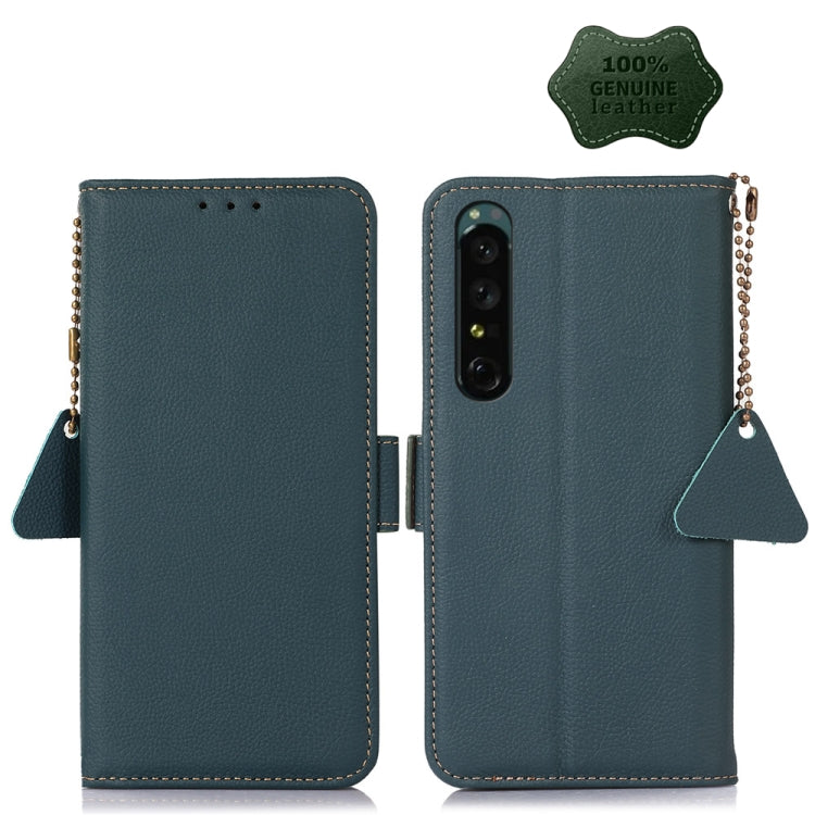 For Sony Xperia 1 IV Side-Magnetic TJ Genuine Leather RFID Phone Case(Green) by buy2fix