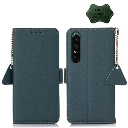 For Sony Xperia 1 IV Side-Magnetic TJ Genuine Leather RFID Phone Case(Green) by buy2fix