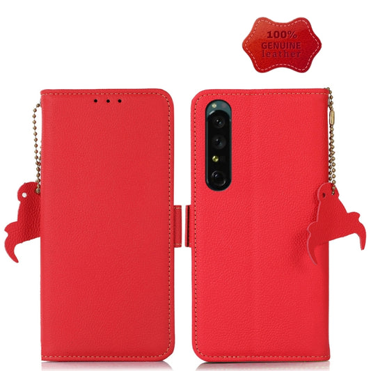 For Sony Xperia 1 IV Side-Magnetic TJ Genuine Leather RFID Phone Case(Red) by buy2fix