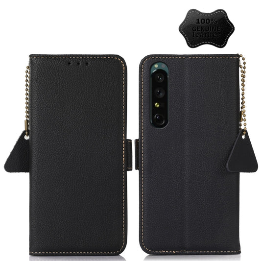 For Sony Xperia 1 IV Side-Magnetic TJ Genuine Leather RFID Phone Case(Black) by buy2fix