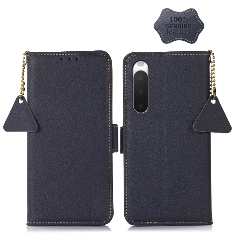 For Sony Xperia 10 IV Side-Magnetic TJ Genuine Leather RFID Phone Case(Blue) by buy2fix