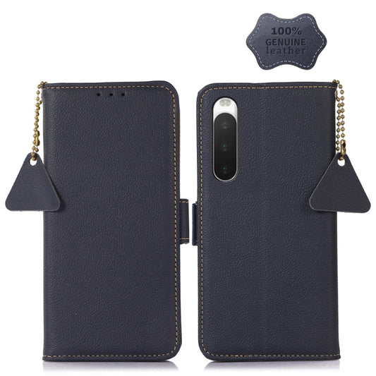 For Sony Xperia 10 IV Side-Magnetic TJ Genuine Leather RFID Phone Case(Blue) by buy2fix
