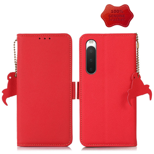 For Sony Xperia 10 IV Side-Magnetic TJ Genuine Leather RFID Phone Case(Red) by buy2fix