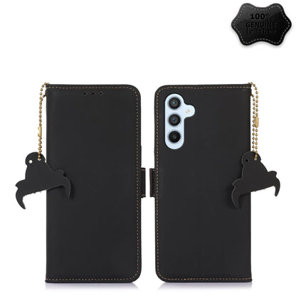 For Samsung Galaxy A24 4G Genuine Leather Magnetic RFID Leather Phone Case(Black) by buy2fix