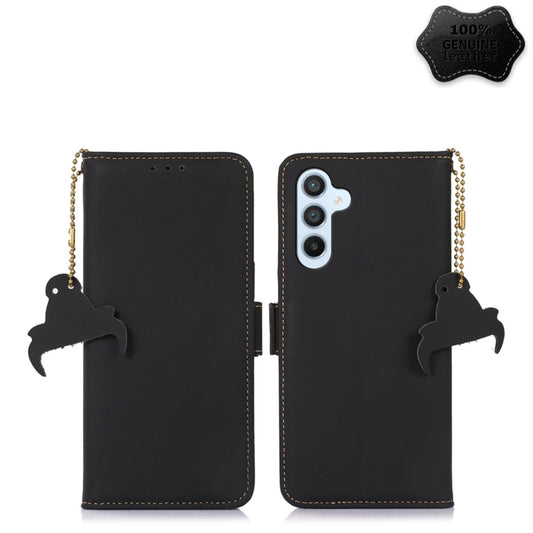 For Samsung Galaxy A24 4G Genuine Leather Magnetic RFID Leather Phone Case(Black) by buy2fix