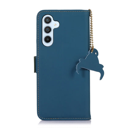 For Samsung Galaxy A24 4G Genuine Leather Magnetic RFID Leather Phone Case(Blue) by buy2fix