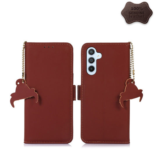 For Samsung Galaxy A24 4G Genuine Leather Magnetic RFID Leather Phone Case(Coffee) by buy2fix