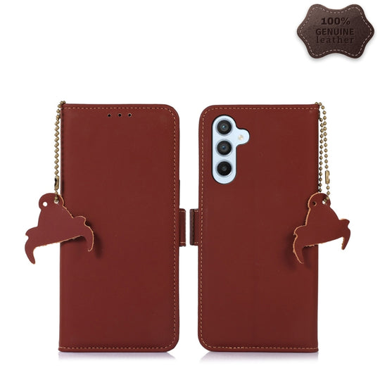 For Samsung Galaxy A24 4G Genuine Leather Magnetic RFID Leather Phone Case(Coffee)