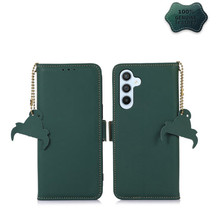 For Samsung Galaxy A24 4G Genuine Leather Magnetic RFID Leather Phone Case(Green) by buy2fix