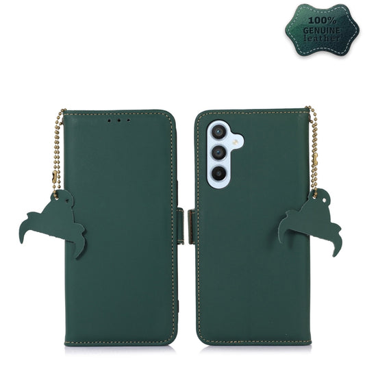 For Samsung Galaxy A24 4G Genuine Leather Magnetic RFID Leather Phone Case(Green) by buy2fix