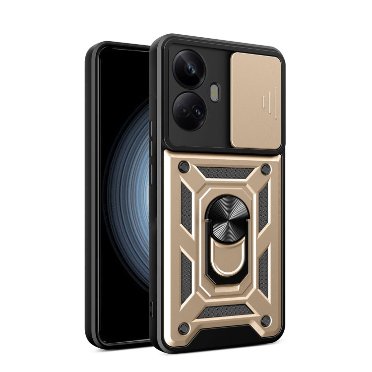 For Realme 10 Pro+ 5G Sliding Camera Cover Design Phone Case(Gold) - Realme Cases by buy2fix | Online Shopping UK | buy2fix