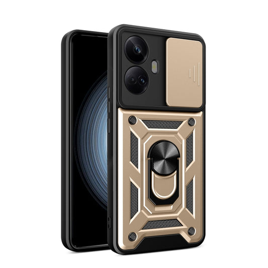 For Realme 10 Pro+ 5G Sliding Camera Cover Design Phone Case(Gold) - Realme Cases by buy2fix | Online Shopping UK | buy2fix