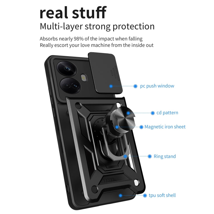 For Realme 10 Pro+ 5G Sliding Camera Cover Design Phone Case(Gold) - Realme Cases by buy2fix | Online Shopping UK | buy2fix