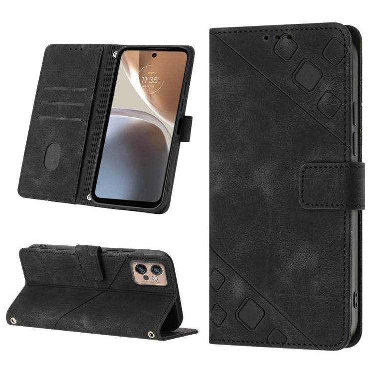 For Motorola Moto G32 Skin-feel Embossed Leather Phone Case(Black) - Motorola Cases by buy2fix | Online Shopping UK | buy2fix