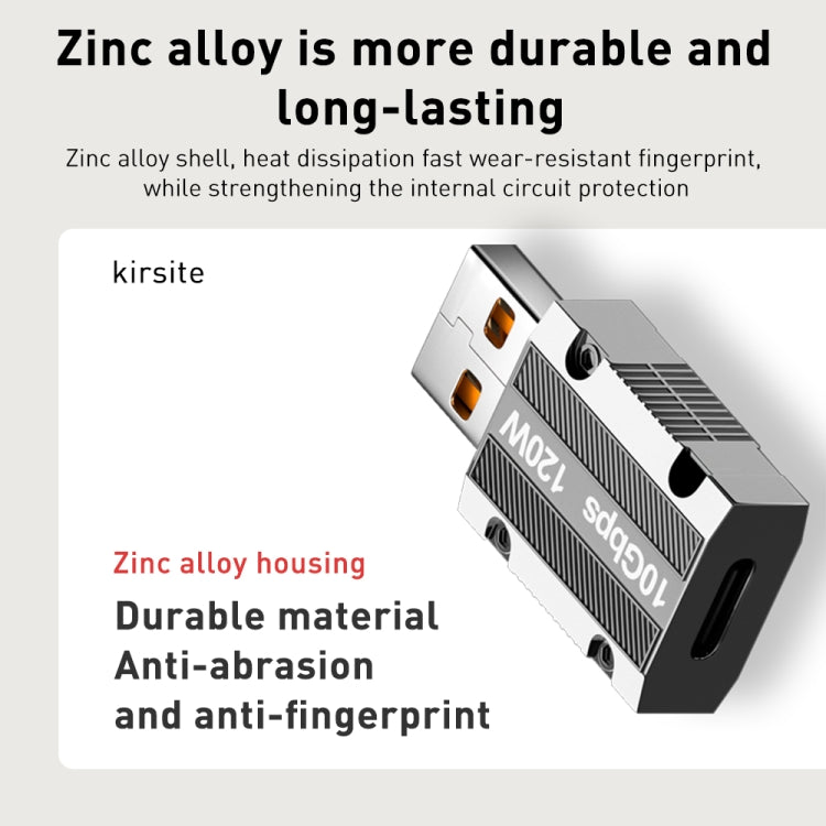 120W Type-C Female to USB 3.0 Male Zinc Alloy Straight Adapter(Silver) by buy2fix