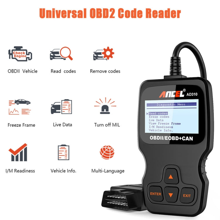 Ancel AD310 CAN OBD2 Car Engine Fault Diagnosis Tool - Code Readers & Scan Tools by buy2fix | Online Shopping UK | buy2fix