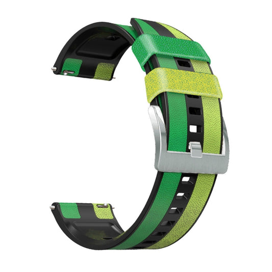22mm Universal Three-color Silicone Leather Watch Band(Green Black) - 22mm Bands by buy2fix | Online Shopping UK | buy2fix