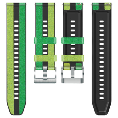 22mm Universal Three-color Silicone Leather Watch Band(Green Black) - 22mm Bands by buy2fix | Online Shopping UK | buy2fix