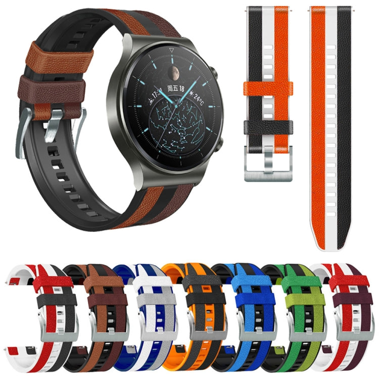 22mm Universal Three-color Silicone Leather Watch Band(Green Black) - 22mm Bands by buy2fix | Online Shopping UK | buy2fix