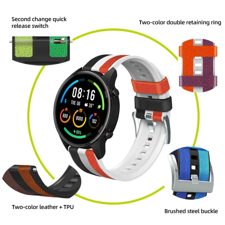22mm Universal Three-color Silicone Leather Watch Band(Green Black) - 22mm Bands by buy2fix | Online Shopping UK | buy2fix