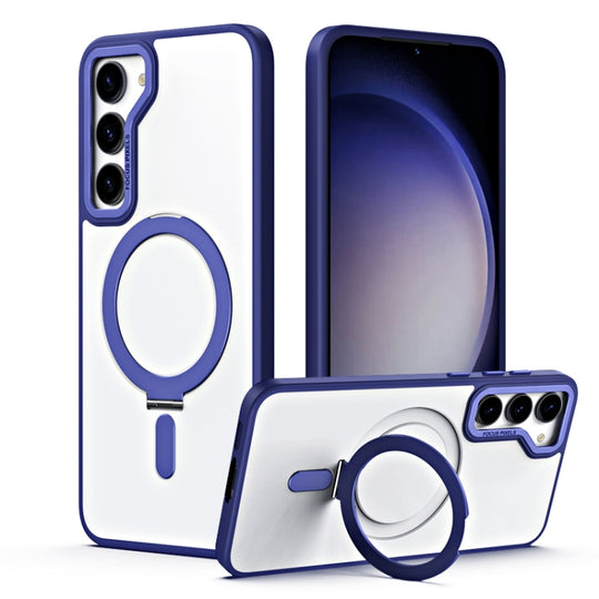 For Samsung Galaxy S23 5G Skin Feel MagSafe Shockproof Phone Case with Holder(Navy Blue)