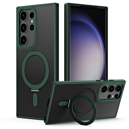 For Samsung Galaxy S23 Ultra 5G Skin Feel MagSafe Shockproof Phone Case with Holder(Dark Green) - Galaxy S23 Ultra 5G Cases by buy2fix | Online Shopping UK | buy2fix
