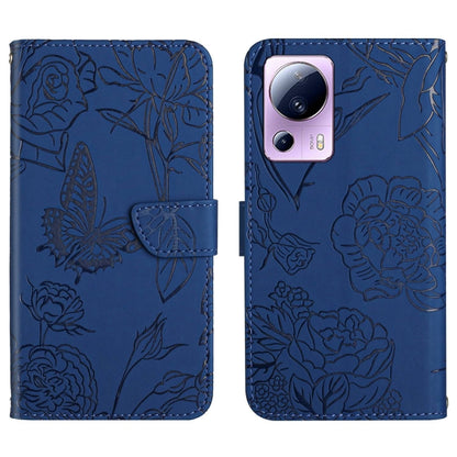 For Xiaomi 13 Lite HT03 Skin Feel Butterfly Embossed Flip Leather Phone Case(Blue) - Xiaomi Cases by buy2fix | Online Shopping UK | buy2fix