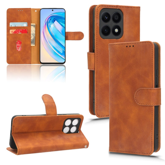 Pour Honor X8a Skin Feel Étui de téléphone en cuir à rabat magnétique (marron)
