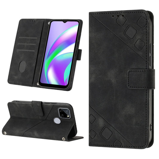 For Realme C12 / C15 / C25 / C25s Skin-feel Embossed Leather Phone Case(Black) - Realme Cases by buy2fix | Online Shopping UK | buy2fix
