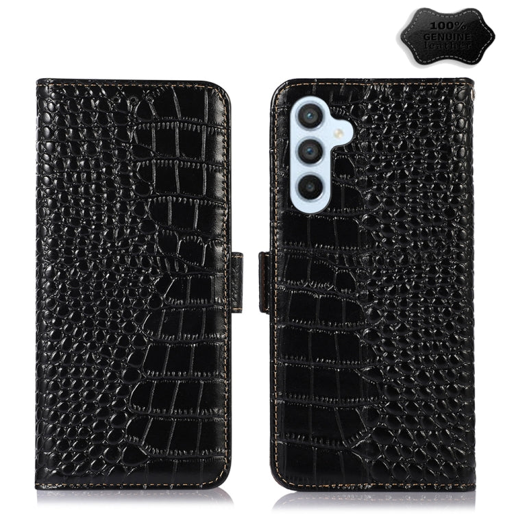 For Samsung Galaxy A24 4G Crocodile Top Layer Cowhide Leather Phone Case(Black) by buy2fix
