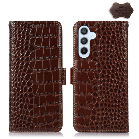 For Samsung Galaxy A24 4G Crocodile Top Layer Cowhide Leather Phone Case(Brown)