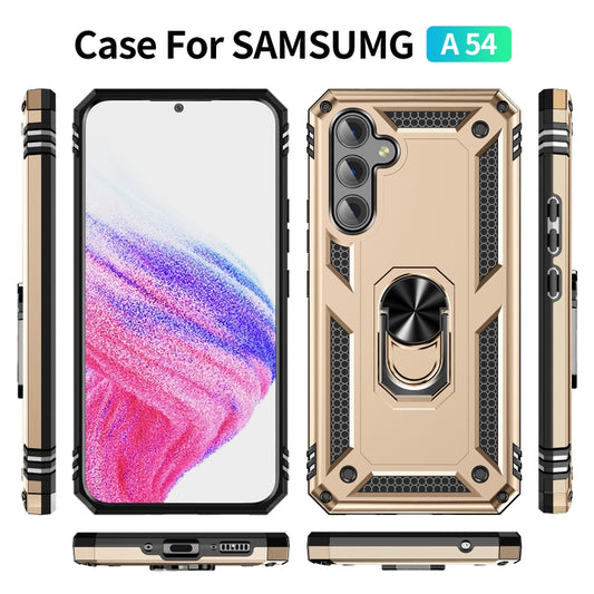 For Samsung Galaxy A54 Shockproof TPU + PC Phone Case with Holder(Gold) by buy2fix