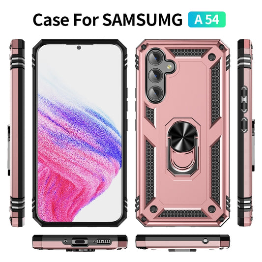 For Samsung Galaxy A54 Shockproof TPU + PC Phone Case with Holder(Rose Gold) by buy2fix