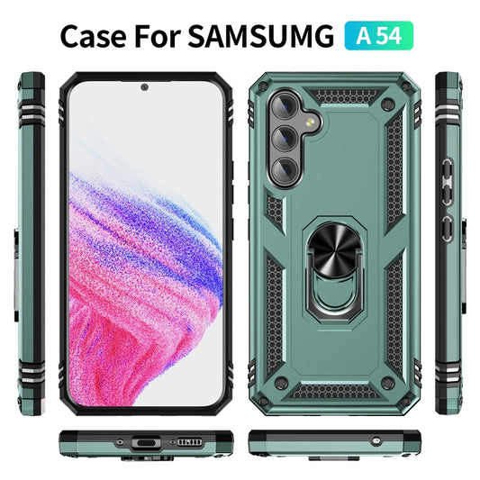 For Samsung Galaxy A54 Shockproof TPU + PC Phone Case with Holder(Dark Green) by buy2fix