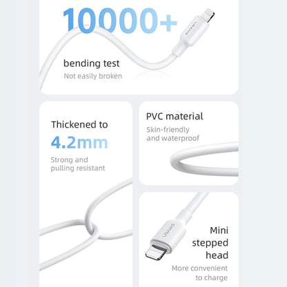 USAMS US-SJ605 U84 2.4A USB to 8 Pin Charging Data Cable, Cable Length:2m(White) - Normal Style Cable by USAMS | Online Shopping UK | buy2fix