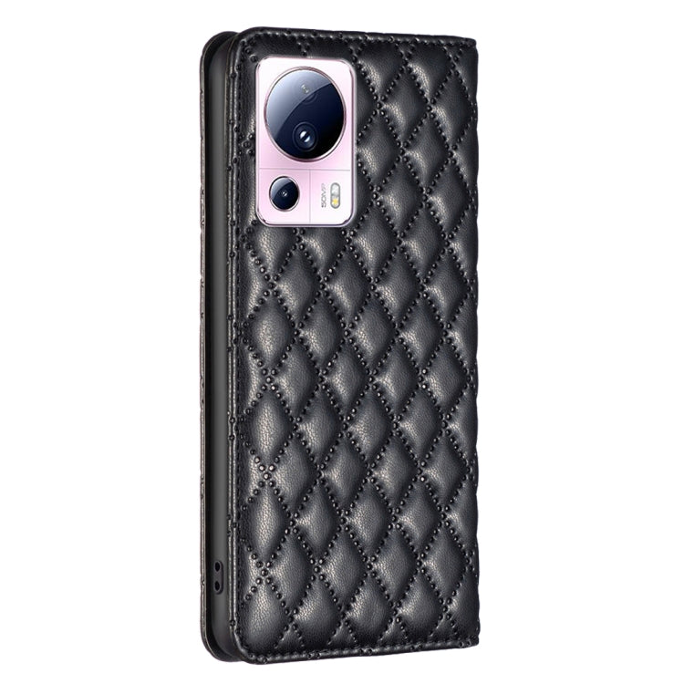 For Xiaomi 13 Lite / Civi 2 Diamond Lattice Magnetic Leather Flip Phone Case(Black) - Xiaomi Cases by buy2fix | Online Shopping UK | buy2fix