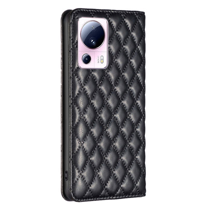 For Xiaomi 13 Lite / Civi 2 Diamond Lattice Magnetic Leather Flip Phone Case(Black) - Xiaomi Cases by buy2fix | Online Shopping UK | buy2fix
