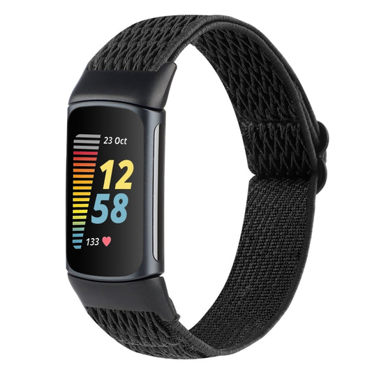 For Fitbit Charge 5 Buckle Wave Braided Nylon Watch Band(Black) - Watch Bands by buy2fix | Online Shopping UK | buy2fix