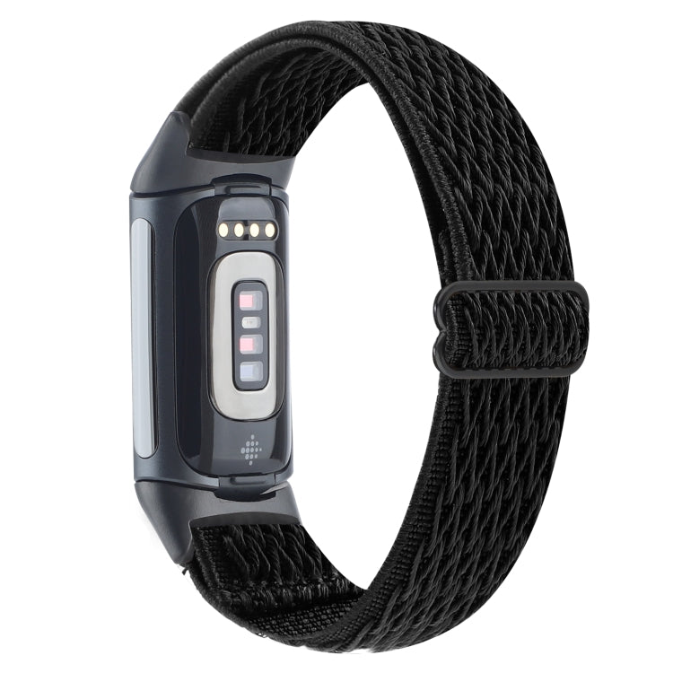 For Fitbit Charge 5 Buckle Wave Braided Nylon Watch Band(Black) - Watch Bands by buy2fix | Online Shopping UK | buy2fix