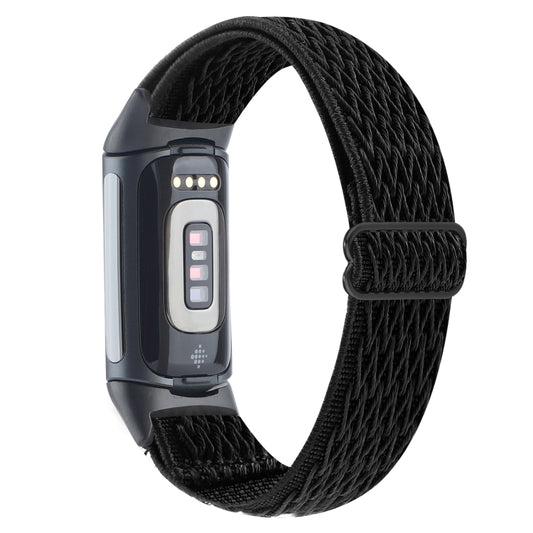 For Fitbit Charge 5 Buckle Wave Braided Nylon Watch Band(Black) - Watch Bands by buy2fix | Online Shopping UK | buy2fix