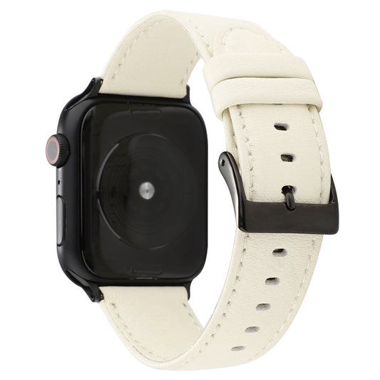 For Apple Watch Series 7 45mm / 6 & SE & 5 & 4 44mm / 3 & 2 & 1 42mm Cowhide Texture Leather Watch Band(White) - Watch Bands by buy2fix | Online Shopping UK | buy2fix