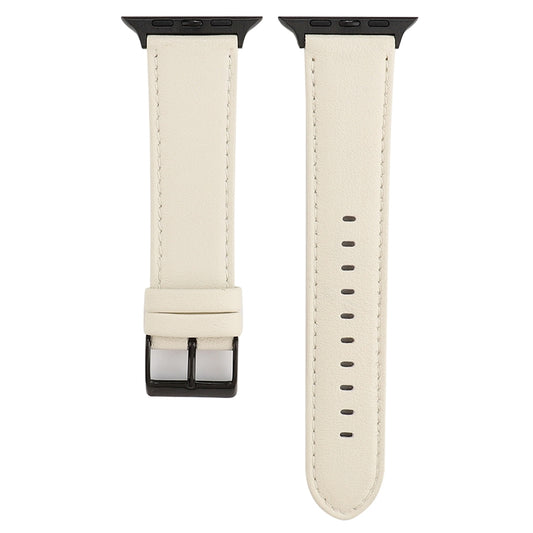 For Apple Watch Series 7 45mm / 6 & SE & 5 & 4 44mm / 3 & 2 & 1 42mm Cowhide Texture Leather Watch Band(White) - Watch Bands by buy2fix | Online Shopping UK | buy2fix