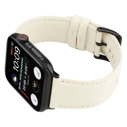 For Apple Watch Series 7 45mm / 6 & SE & 5 & 4 44mm / 3 & 2 & 1 42mm Cowhide Texture Leather Watch Band(White) - Watch Bands by buy2fix | Online Shopping UK | buy2fix