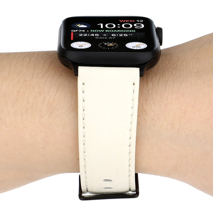 For Apple Watch Series 7 45mm / 6 & SE & 5 & 4 44mm / 3 & 2 & 1 42mm Cowhide Texture Leather Watch Band(White) - Watch Bands by buy2fix | Online Shopping UK | buy2fix