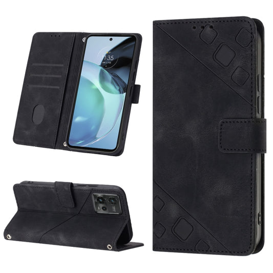 For Motorola Moto G72 Skin-feel Embossed Leather Phone Case(Black) - Motorola Cases by buy2fix | Online Shopping UK | buy2fix