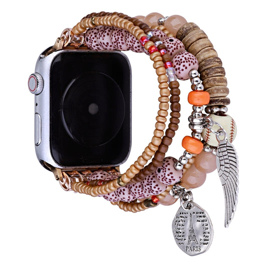Beaded Posey Wings Bracelet Watch Band For Apple Watch Series 8&7 41mm / SE 2&6&SE&5&4 40mm / 3&2&1 38mm(Coffee) - Watch Bands by buy2fix | Online Shopping UK | buy2fix